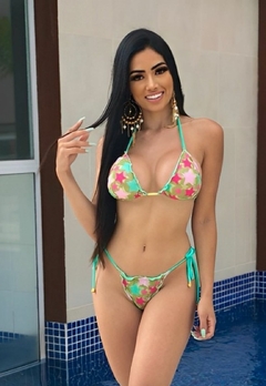 Biquíni Feminino Cortininha Com Bojo Estampado Calcinha Levanta Bumbum e Amarra Lateral na internet