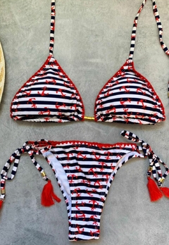 Biquíni Feminino Cortininha Marinheiro Calcinha com Amarra Lateral