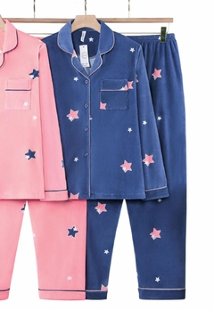 Pijama Feminino Aveludado Calça e Manga Comprida Quentinho