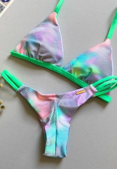 Biquíni Feminino Aviador Com Bojo Tie Dye Calcinha Fio Duplo e Duas Tiras Laterais