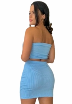Conjunto Feminino Top Tomara que Caia Com Bojo e Saia Justa