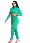 Conjunto Feminino Canelado Blusinha Manga Longa e Calça