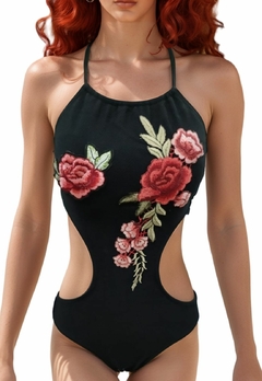 Maiô Feminino Cropped Engana Mamãe Floral Bordado (TODOS PRETOS)