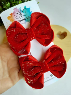 Parzinho de laços veludo com brilho - Vermelho ou Dourado - comprar online