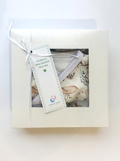 Set mini para bebé en caja de cartulina: bata, rana, gorro, mitones y portachupetes - comprar online