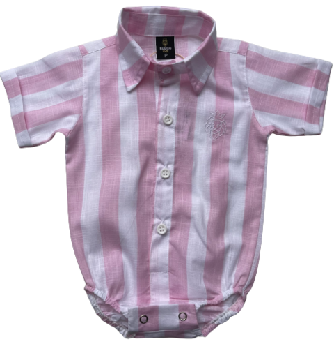 Body Social Linho Leo - Listras Rosa Bebê