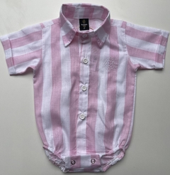 Body Social Linho Leo - Listras Rosa Bebê - Carlo Store Kids