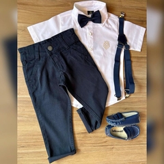 Conjunto Social Marcelo - (4 peças) Camisa Branco Off, Calça Azul Marinho, Suspensório e Gravata - comprar online