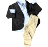 Conjunto Social Vitor - (3 peças) Calça Alfaiataria Bege, Camisa Azul Claríssima, Blazer Preto