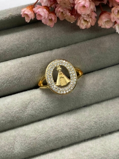 Anel Nossa Senhora Aparecida Com Zircônias Semi Jóia