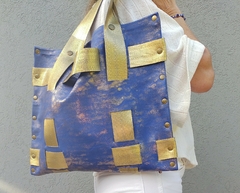 Cartera / Bolso de PVC, azul, sublimada en dorado - comprar online