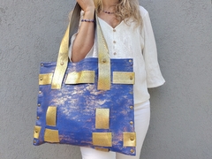 Cartera / Bolso de PVC, azul, sublimada en dorado en internet