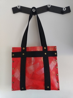 Cartera / Bolso de PVC, rojo con cintas negras