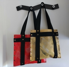 Cartera / Bolso de PVC, color maíz, con cintas negras - tienda online