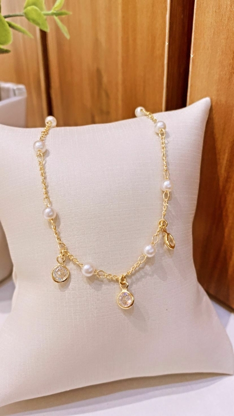 TORNOZELEIRA PEROLAS COM PONTOS ZIRCONIA