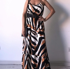 Vestido largo print camel - Romea Indumentaria