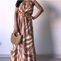 Vestido print rosa pastel, camel y amarillo. - comprar online