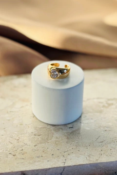 ANEL CORAÇÃO DE PEDRA DOURADO N-16 BANHO DE OURO 18k SEMIJÓIA - comprar online