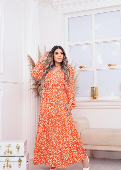 Vestido Floral minimalista máxi longo