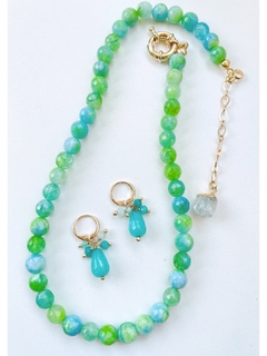 Colar gravata jade verde e cristal - Vert Joias