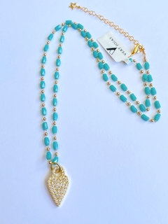 Colar coração pedrinhas azuis - Vert Joias