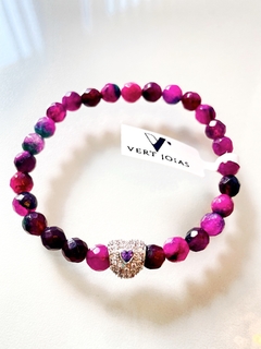 Pulseira Jade rosa e prata