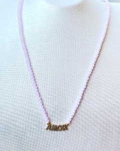 Colar cristais rosa pingente amor - comprar online