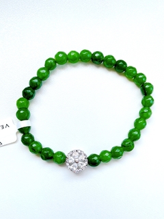 Pulseira pedra jade verde e prata