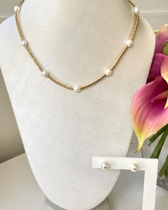 Colar choker canutilhos e pérolas