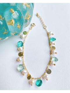 Pulseira cristais e pérolas