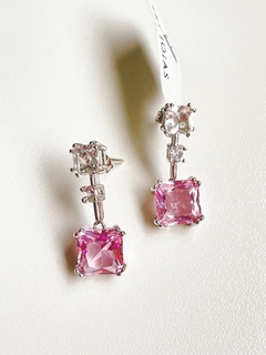 Brinco ródio cristal rosa