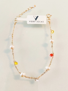 Pulseira pérolas e cristais