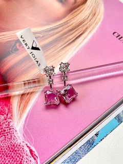 Brinco ródio cristal rosa - comprar online