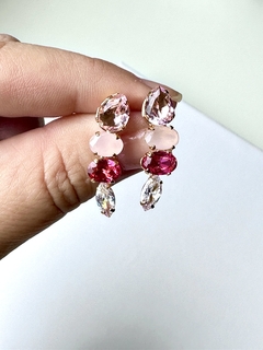 Brinco cristais rosa