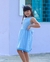 Imagem do Vestido Crepe Saia Franzida com Faixa e Sianinha Infantil - Azul Claro