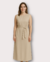 Vestido Feminino Adulto Longo Faixa Cintura - Areia