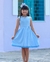 Vestido Crepe Saia Franzida com Faixa e Sianinha Infantil - Azul Claro - comprar online