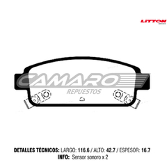 Pastillas Freno Trasera Chevrolet CRUZE 2010/ - TRACKER 2013/ LITTON ULTRA