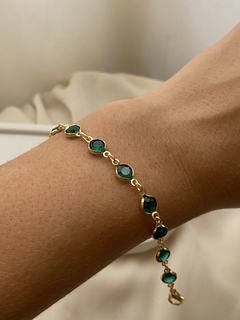 Pulseira cristais verdes folheada ouro 18k