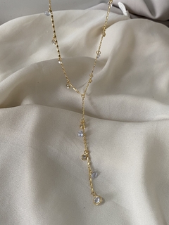 Colar gravatinha folheada ouro 18k com pingentes de zircônia pendente - loja online