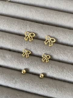 Trio de Brincos Laço Semijoia banho ouro 18k