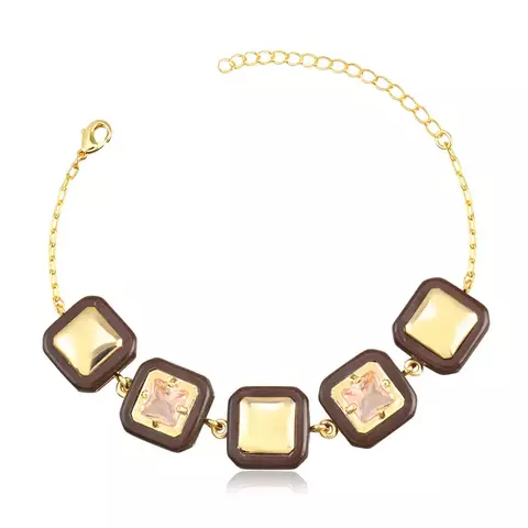 PULSEIRA AMOUR QUADRADO RESINADO MARROM ZIRCÔNIAS