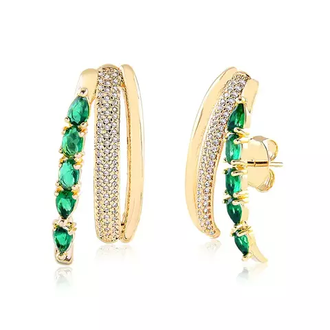 Brinco Ear Hook Triplo Liso + Micro Zircônia + Zircônia Gota