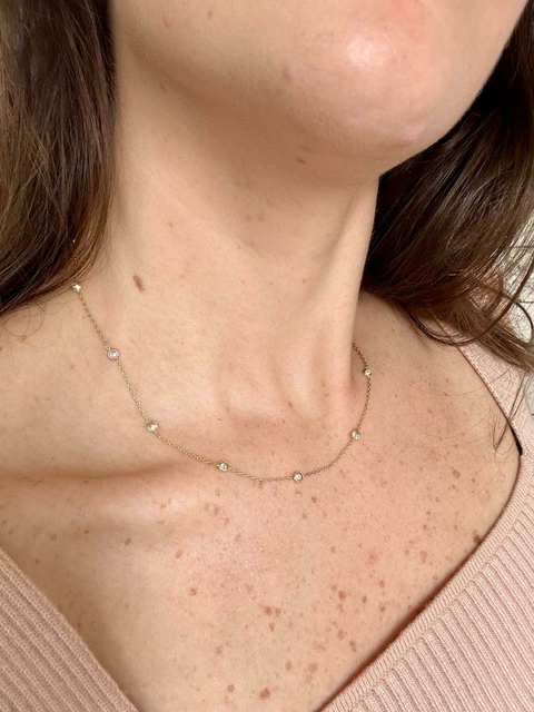 Colar Tiffany com Zircônias Banho Ouro 18k - comprar online