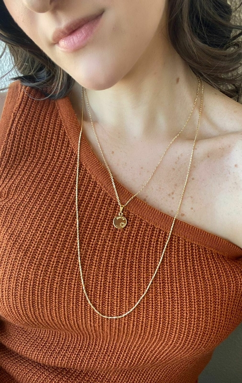 Colar Medalha "Sorte" Banhado a Ouro 18k