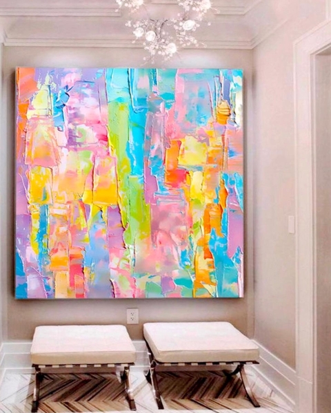 Obra “Multicolor y pasteles”.