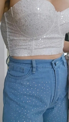 Pantalon Jean Recto Strass Brillos Premium Mujer (651) en internet