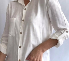 Camisa Lino Manga Larga Lisa Mujer Entallada Premium (470)