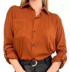 Camisa Lino Manga Larga Lisa Mujer Entallada Premium (470)