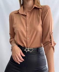 Camisa Lino Manga Larga Lisa Mujer Entallada Premium (470)